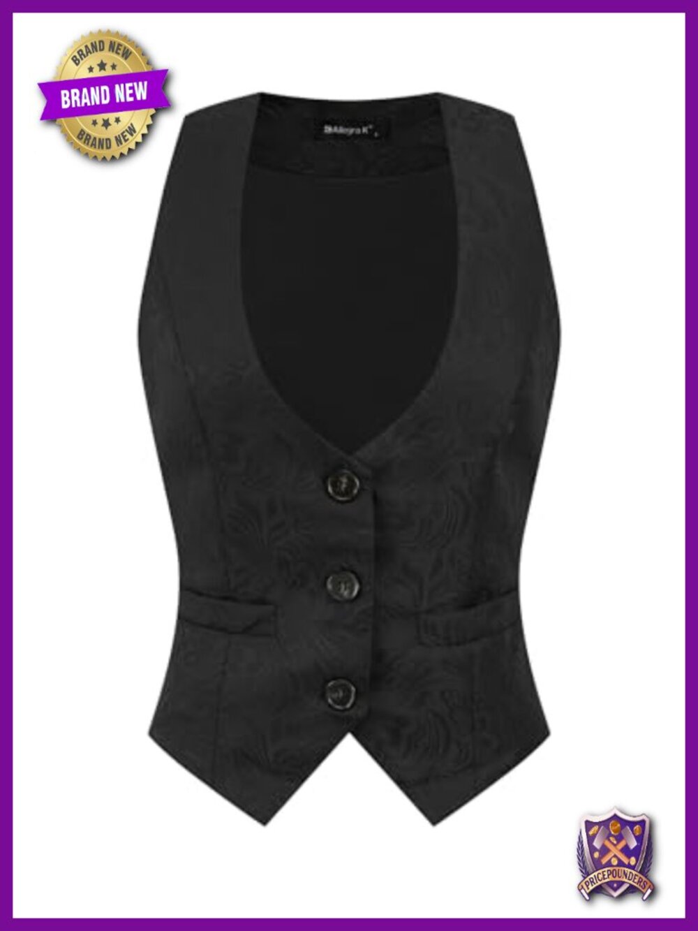 Jacquard Button Front Vest Waistcoat with Pockets Sleeveless